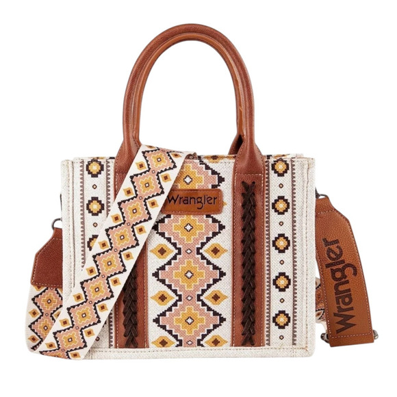 NWT! Wrangler Southwestern Small Canvas Tote/Crossbody in Coffee - Picture 1 of 13